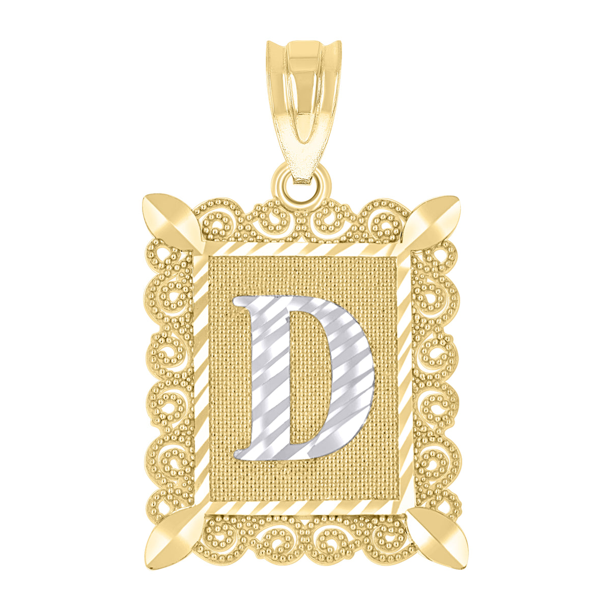 10kt Two-Tone Gold Unisex Diamond-Cut Initial D Charm Pendant