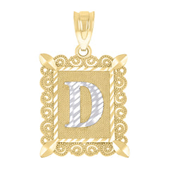 10kt Two-Tone Gold Unisex Diamond-Cut Initial D Charm Pendant