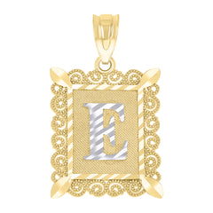 10kt Two-Tone Gold Unisex Diamond-Cut Initial E Charm Pendant