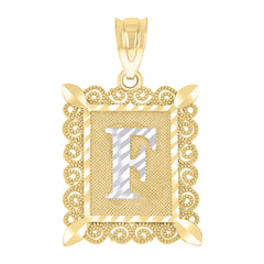 10kt Two-Tone Gold Unisex Diamond-Cut Initial F Charm Pendant