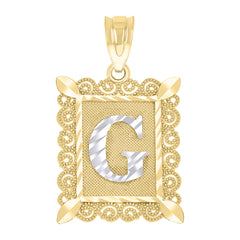 10kt Gold Two-Tone Diamond-Cut Unisex Letter G Initial Charm Pendant