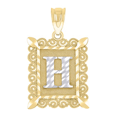 10kt Two-Tone Gold Unisex Diamond-Cut Initial H Charm Pendant