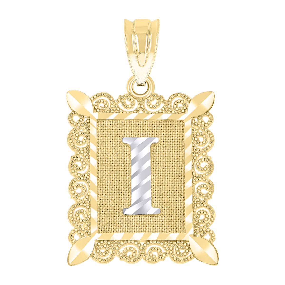 10kt Two-Tone Gold Unisex Diamond-Cut Initial I Charm Pendant