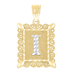 10kt Two-Tone Gold Unisex Diamond-Cut Initial I Charm Pendant