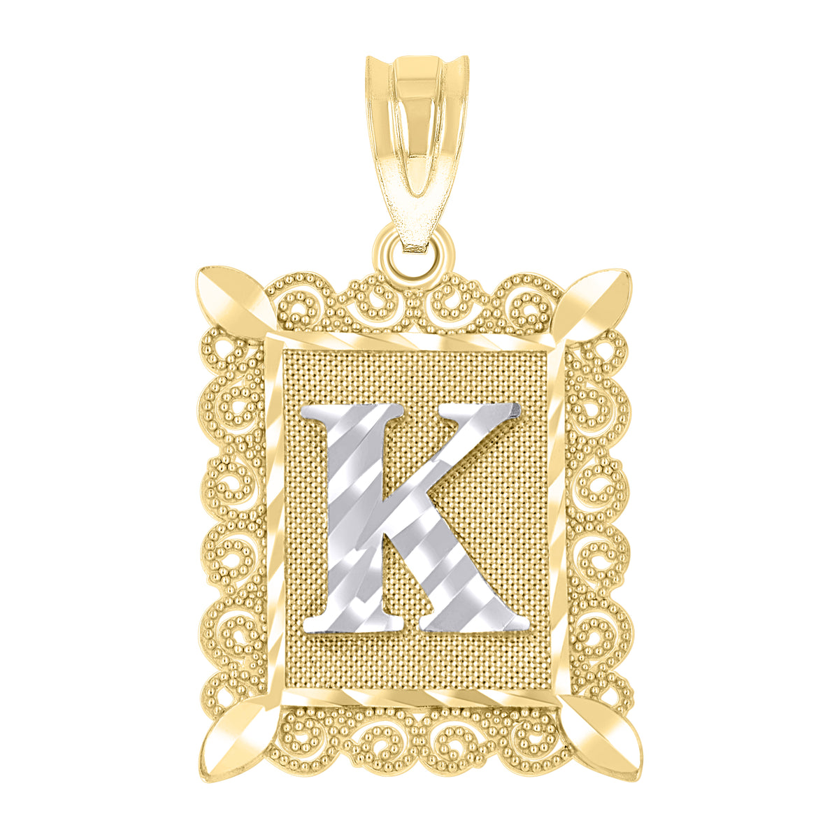 10kt Two-Tone Gold Unisex Diamond-Cut Initial K Charm Pendant