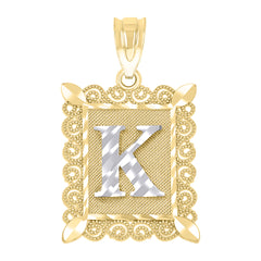 10kt Two-Tone Gold Unisex Diamond-Cut Initial K Charm Pendant
