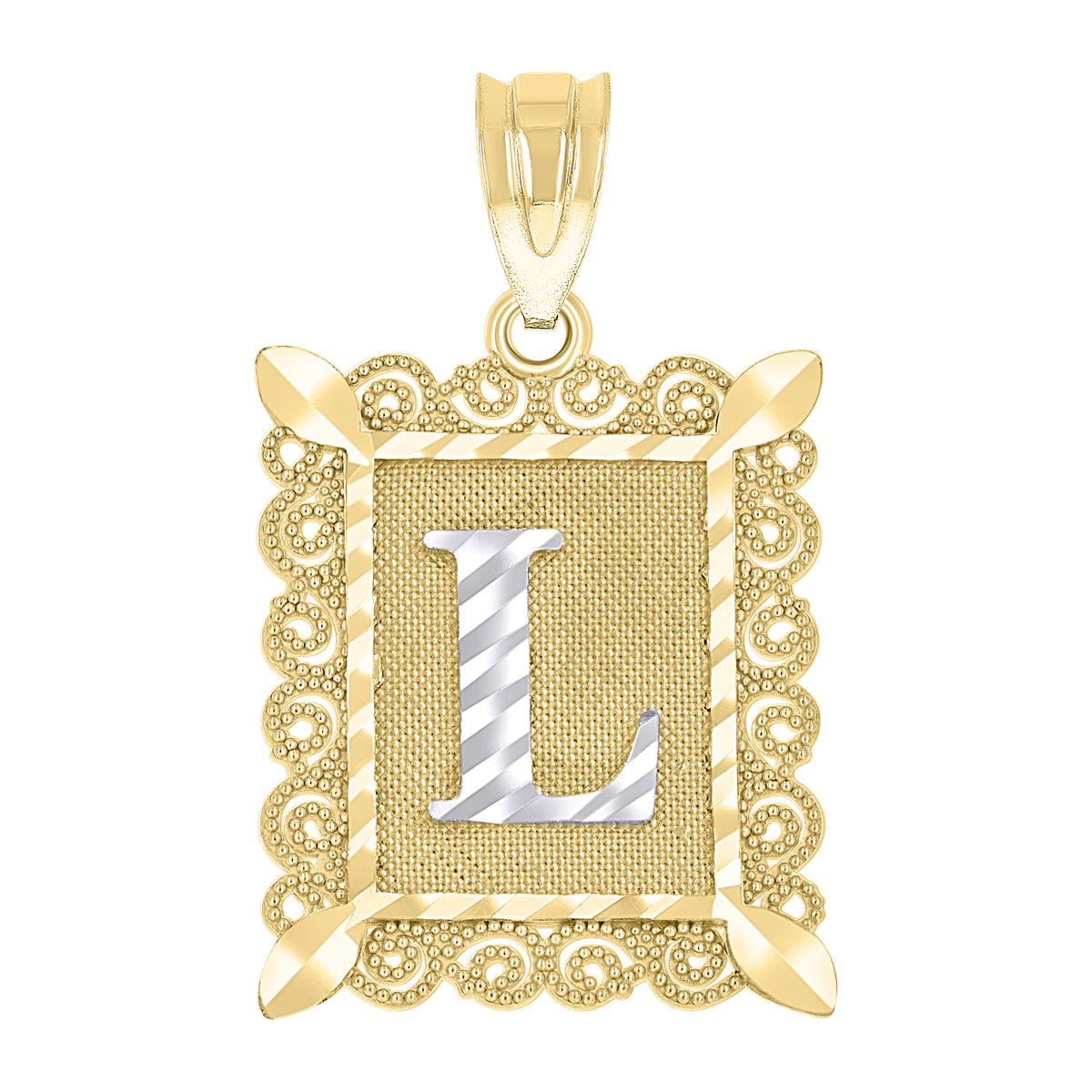 10kt Gold Two-Tone Diamond-Cut Unisex Letter L Initial Charm Pendant