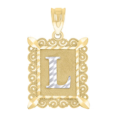 10kt Gold Two-Tone Diamond-Cut Unisex Letter L Initial Charm Pendant
