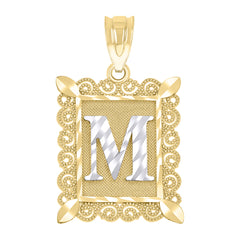 10kt Two-Tone Gold Unisex Diamond-Cut Initial M Charm Pendant