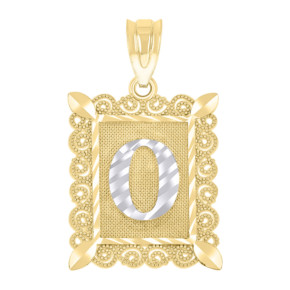 10kt Two-Tone Gold Unisex Diamond-Cut Initial O Charm Pendant