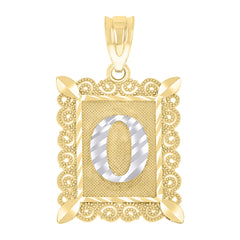 10kt Two-Tone Gold Unisex Diamond-Cut Initial O Charm Pendant