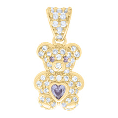 10kt Yellow Gold Womens Purple White Heart Round Cubic-Zirconia March Birthstone Teddy Bear Charm Pendant