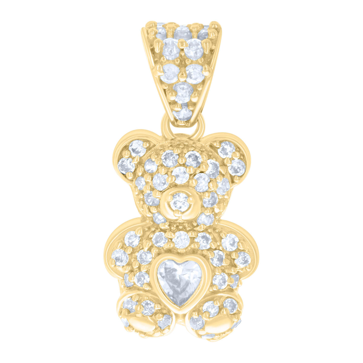 10kt Yellow Gold Womens Heart Round Cubic-Zirconia April Birthstone Teddy Bear Charm Pendant