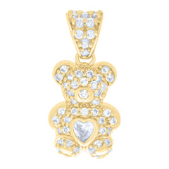 10kt Yellow Gold Womens Heart Round Cubic-Zirconia April Birthstone Teddy Bear Charm Pendant