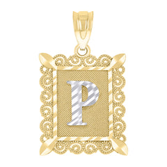 10kt Two-Tone Gold Unisex Diamond-Cut Initial P Charm Pendant