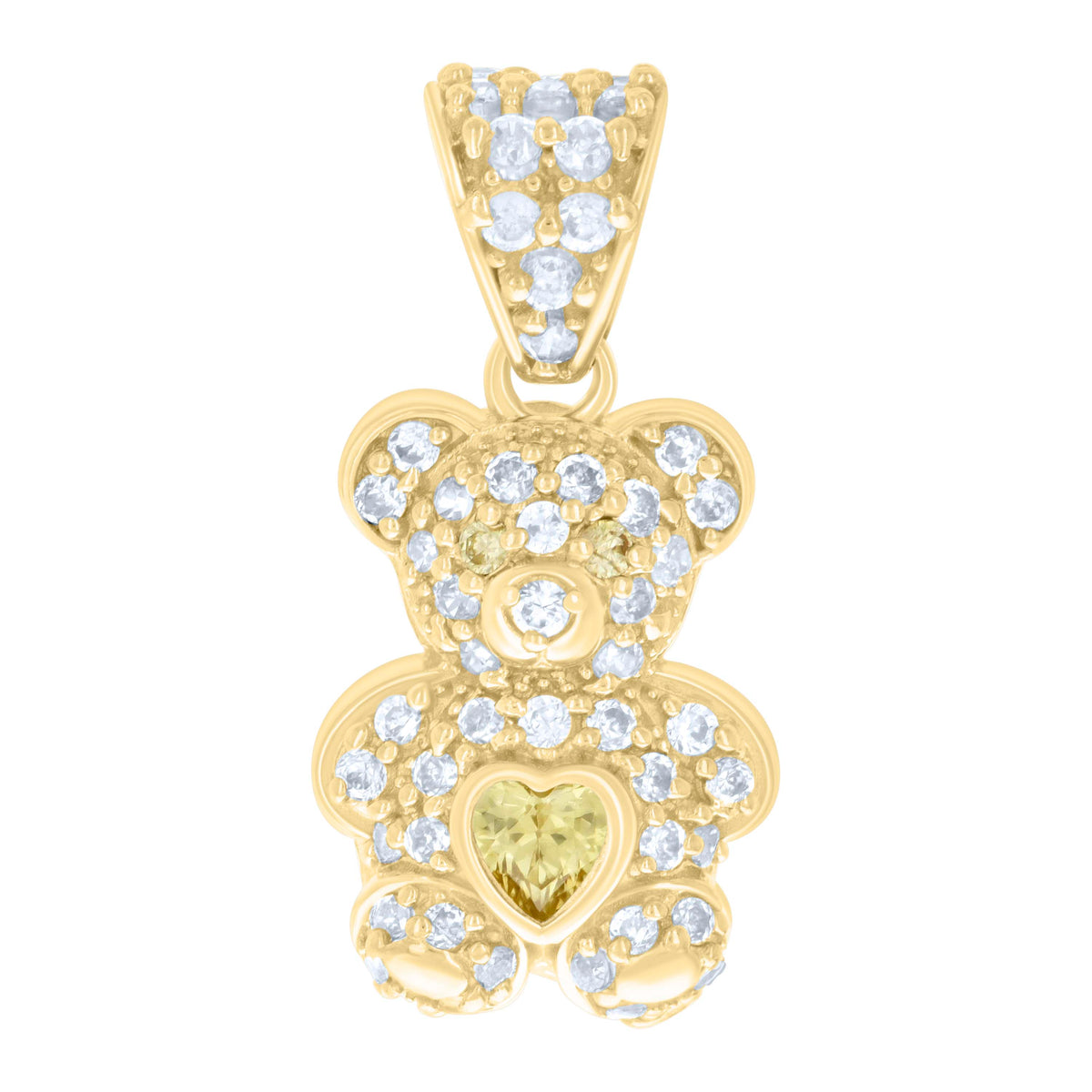10kt Yellow Gold Womens Yellow White Heart Round Cubic-Zirconia August Birthstone Teddy Bear Charm Pendant