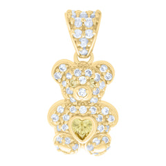 10kt Yellow Gold Womens Yellow White Heart Round Cubic-Zirconia August Birthstone Teddy Bear Charm Pendant