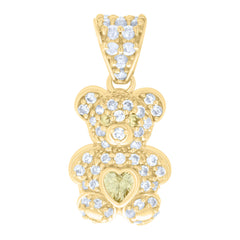 10kt Yellow Gold Womens Yellow White Heart Round Cubic-Zirconia November Birthstone Teddy Bear Charm Pendant