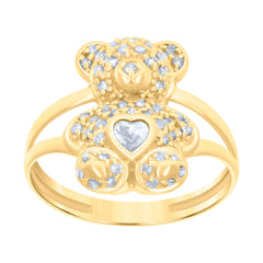 10kt Yellow Gold Womens Heart Round Cubic-Zirconia April Birthstone Teddy Bear Ring