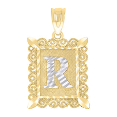 10kt Two-Tone Gold Unisex Diamond-Cut Initial R Charm Pendant