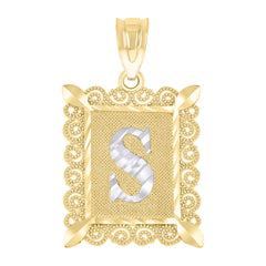 10kt Gold Two-Tone Diamond-Cut Unisex Letter S Initial Charm Pendant