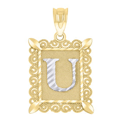 10kt Two-Tone Gold Unisex Diamond-Cut Initial U Charm Pendant