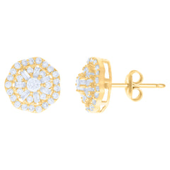 10kt Yellow Gold Womens Baguette Round Cubic-Zirconia Octagon Fashion Stud Earrings