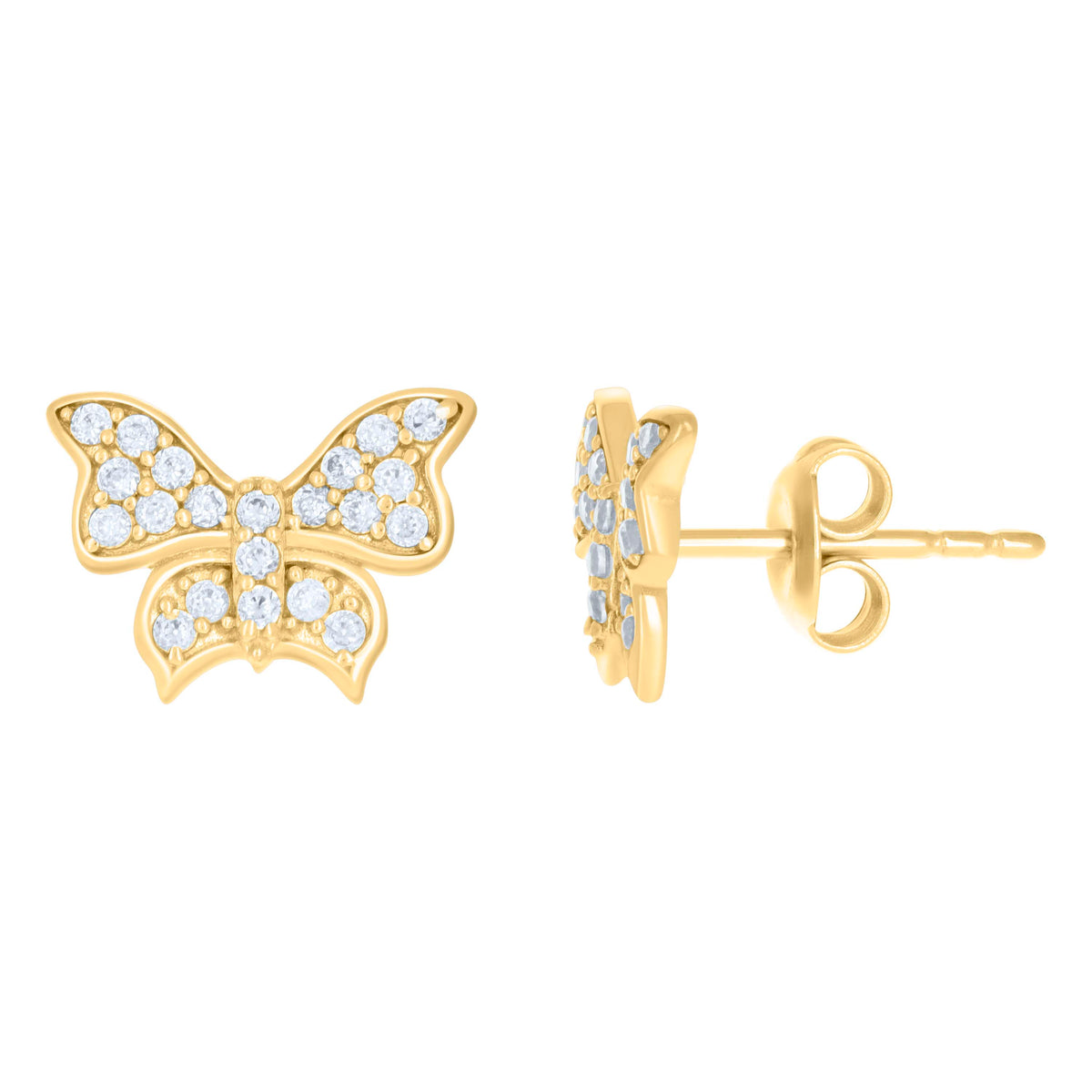 10kt Yellow Gold Womens Cubic-Zirconia Butterfly Fashion Stud Earrings