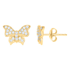10kt Yellow Gold Womens Cubic-Zirconia Butterfly Fashion Stud Earrings