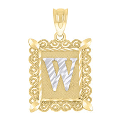 10kt Two-Tone Gold Unisex Diamond-Cut Initial W Charm Pendant
