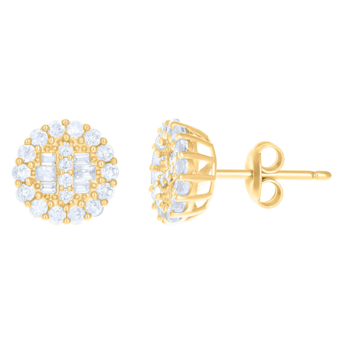 10kt Yellow Gold Womens Baguette Round Cubic-Zirconia Fashion Stud Earrings