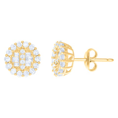 10kt Yellow Gold Womens Baguette Round Cubic-Zirconia Fashion Stud Earrings