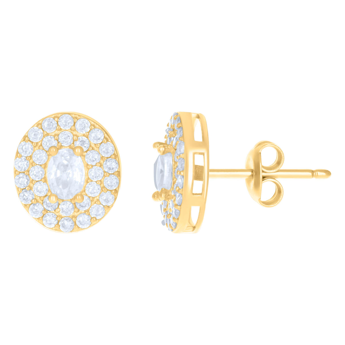 10kt Yellow Gold Womens Oval Round Cubic-Zirconia Fashion Stud Earrings