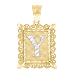 10kt Two-Tone Gold Unisex Diamond-Cut Initial Y Charm Pendant