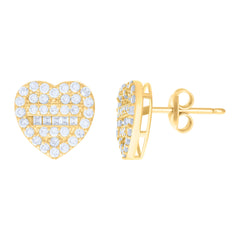 10kt Yellow Gold Womens Baguette Round Cubic-Zirconia Heart Stud Earrings