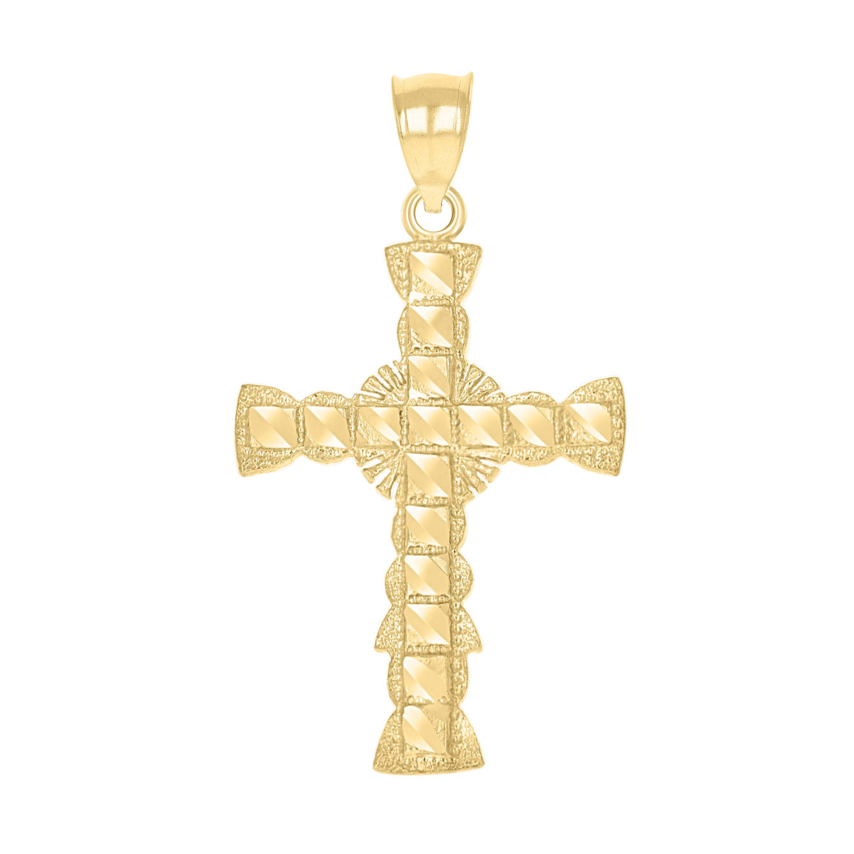 10kt Yellow Gold Unisex Textured Budded Cross Religious Charm Pendant