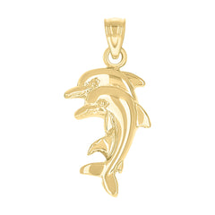 10kt Yellow Gold Womens Double Dolphin Animal Charm Pendant