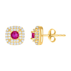 10kt Yellow Gold Womens Red White Cubic-Zirconia Square Fashion Stud Earrings