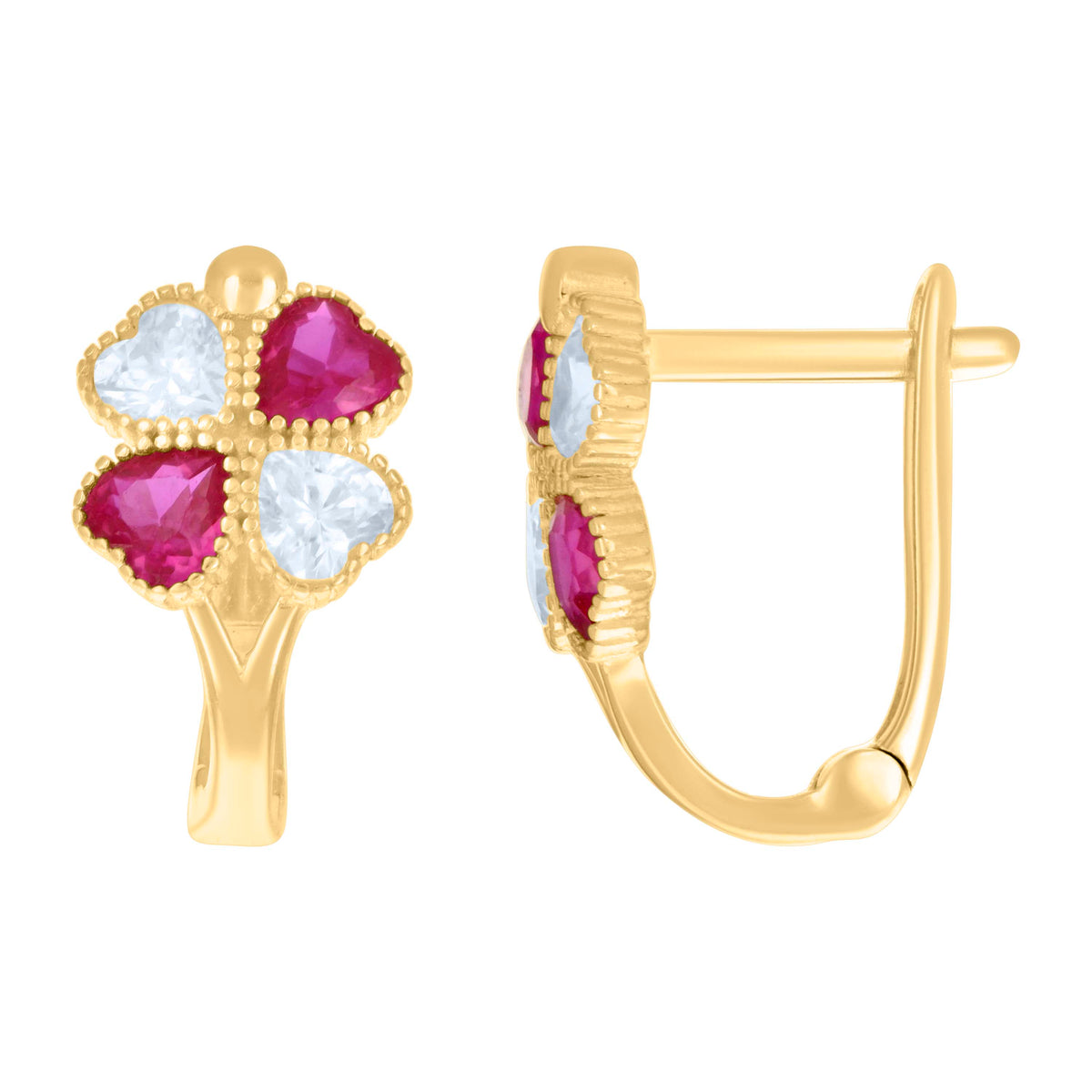 10kt Yellow Gold Womens Pink White Cubic-Zirconia Flower Heart Latch Back Earrings