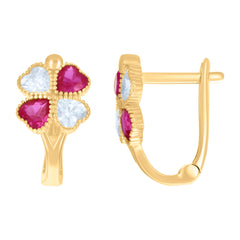 10kt Yellow Gold Womens Pink White Cubic-Zirconia Flower Heart Latch Back Earrings