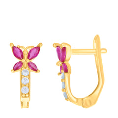 10kt Yellow Gold Womens Pink White Marquise Round Cubic-Zirconia Butterfly Fashion Latch Back Earrings