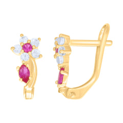 10kt Yellow Gold Womens Pink White Marquise Round Cubic-Zirconia Flower Heart Latch Back Earrings
