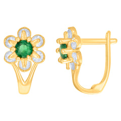10kt Yellow Gold Womens Green White Cubic-Zirconia Flower Fashion Latch Back Earrings