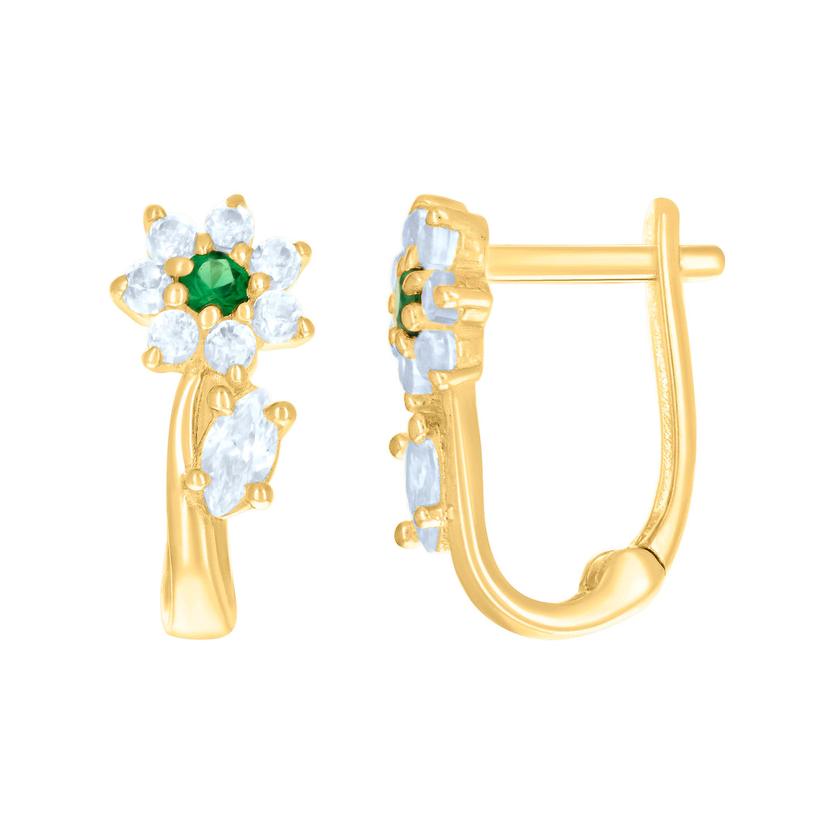 10kt Yellow Gold Womens Green White Marquise Round Cubic-Zirconia Flower Fashion Latch Back Earrings