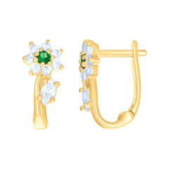 10kt Yellow Gold Womens Green White Marquise Round Cubic-Zirconia Flower Fashion Latch Back Earrings