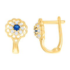 10kt Yellow Gold Womens Blue White Cubic-Zirconia Flower Fashion Latch Back Earrings