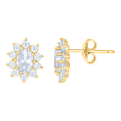 10kt Yellow Gold Womens Oval Round Cubic-Zirconia Flower Fashion Stud Earrings