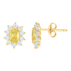 10kt Yellow Gold Womens Yellow White Oval Round Cubic-Zirconia Flower Fashion Stud Earrings