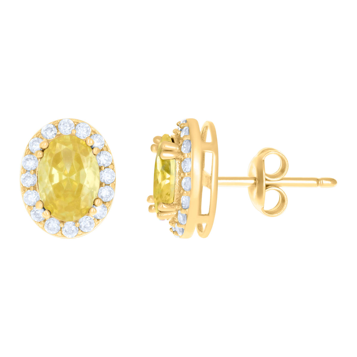 10kt Yellow Gold Womens Yellow White Oval Round Cubic-Zirconia Oval Fashion Stud Earrings