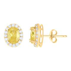 10kt Yellow Gold Womens Yellow White Oval Round Cubic-Zirconia Oval Fashion Stud Earrings